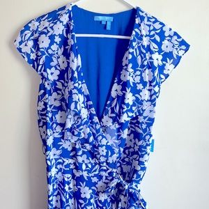 Draper James RSVP Blue Floral flutter Sleeve Wrap Dress- L